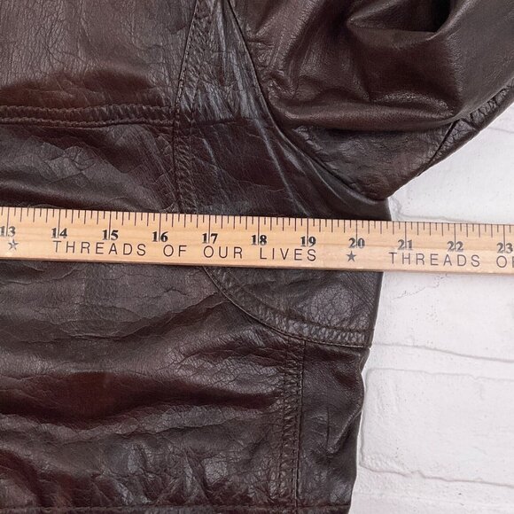 Beged-Or Coat Mens 40 Dark Brown Leather Patent 70s Coat Israel Vintage Jacket - Picture 8 of 11